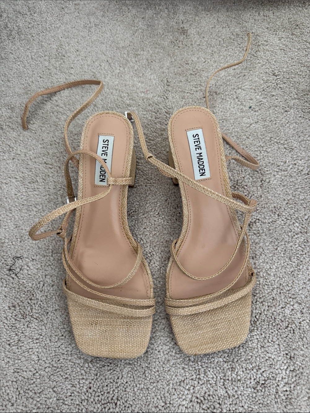 Steve Madden Beige/Tan Rattan Lace-Up Square Toe Sandals